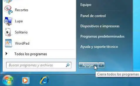 Apagado de Windows 7