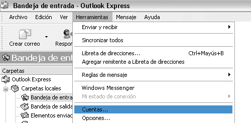 Apartado cuentas de Outlook Express