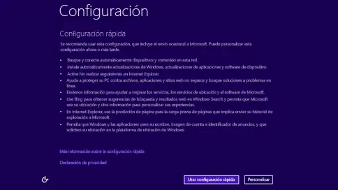 Configuración rápida de Windows 8.1