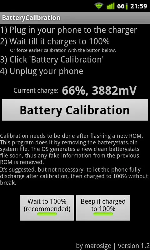 Battery Calibration Ejecutándose