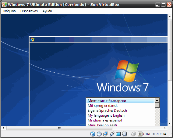 Selección de idioma en instalación limpia de Windows 7