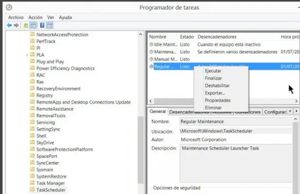 Desactivar el mantenimiento automatico en Windows 8