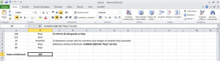 Formula de Excel para suma con criterio simple.