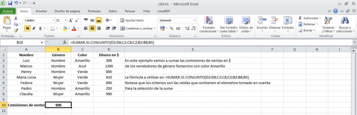 Formula de Excel para suma con varios criterios.