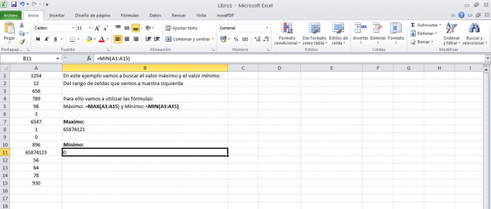 Formulas de Excel para máximos y mínimos.