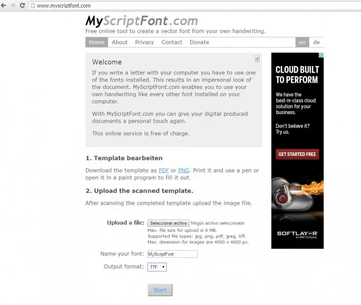 Captura del sitio web MyScriptFont.com.
