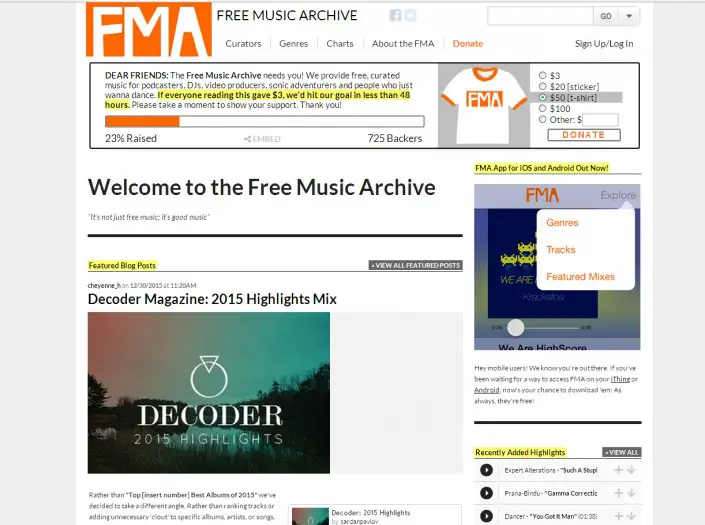 FMA un sitio ideal para buscar música para descargar.