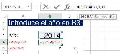 Configurando fecha en el calendario con Excel.