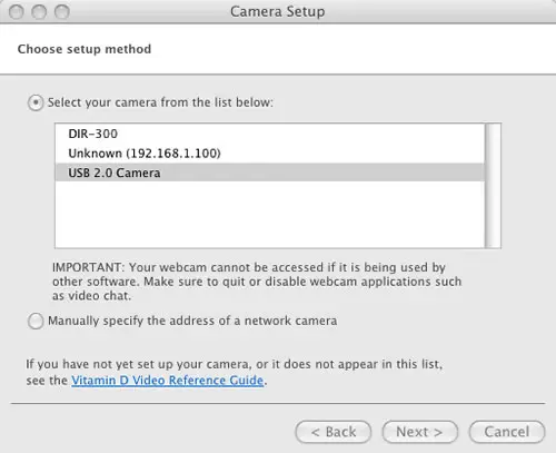 Configurando la webcam en VitaminD.